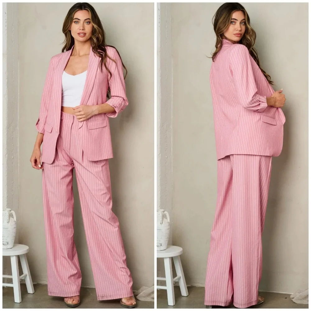 OVI Light Mauve Pinstripes 2-Piece Pants Set - Picture 2 of 7